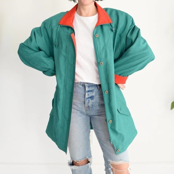 Vintage North Country Green Button and Zip Up Spring Jacket with Shoulder Pads S - Picture 2 of 13